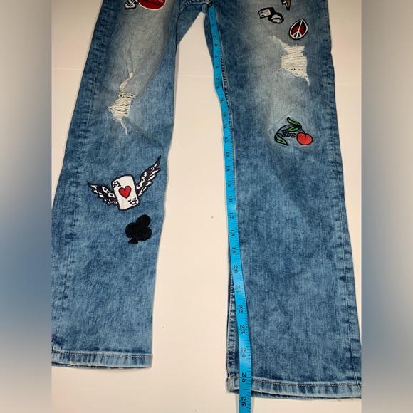 Y2K High Rise Jeans Ed Hardy Jeans with Patches Slim Straight High Rise - Picture 14 of 17